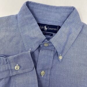 Ralph Lauren Men's 16 Cotton Solid Blue Long Sleeve Button Down Shirt
